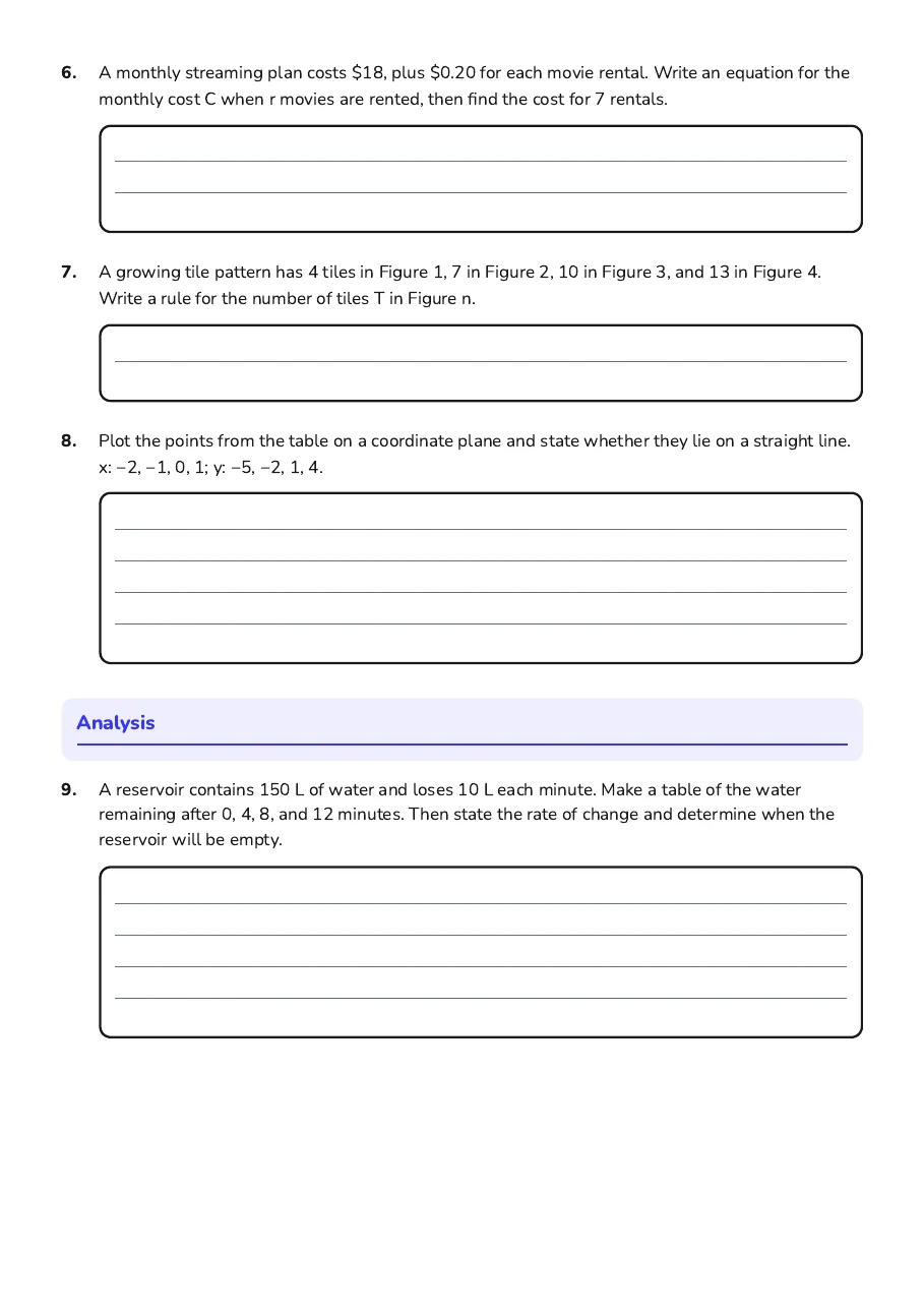 Linear Functions Quiz, page 2 of 3: Analysis