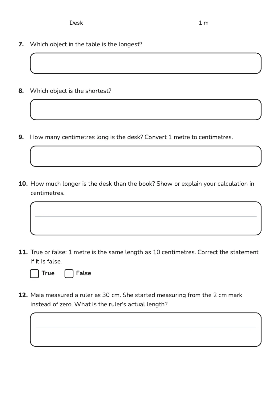 Measuring Classroom Objects, page 3 of 3: Desk 1m