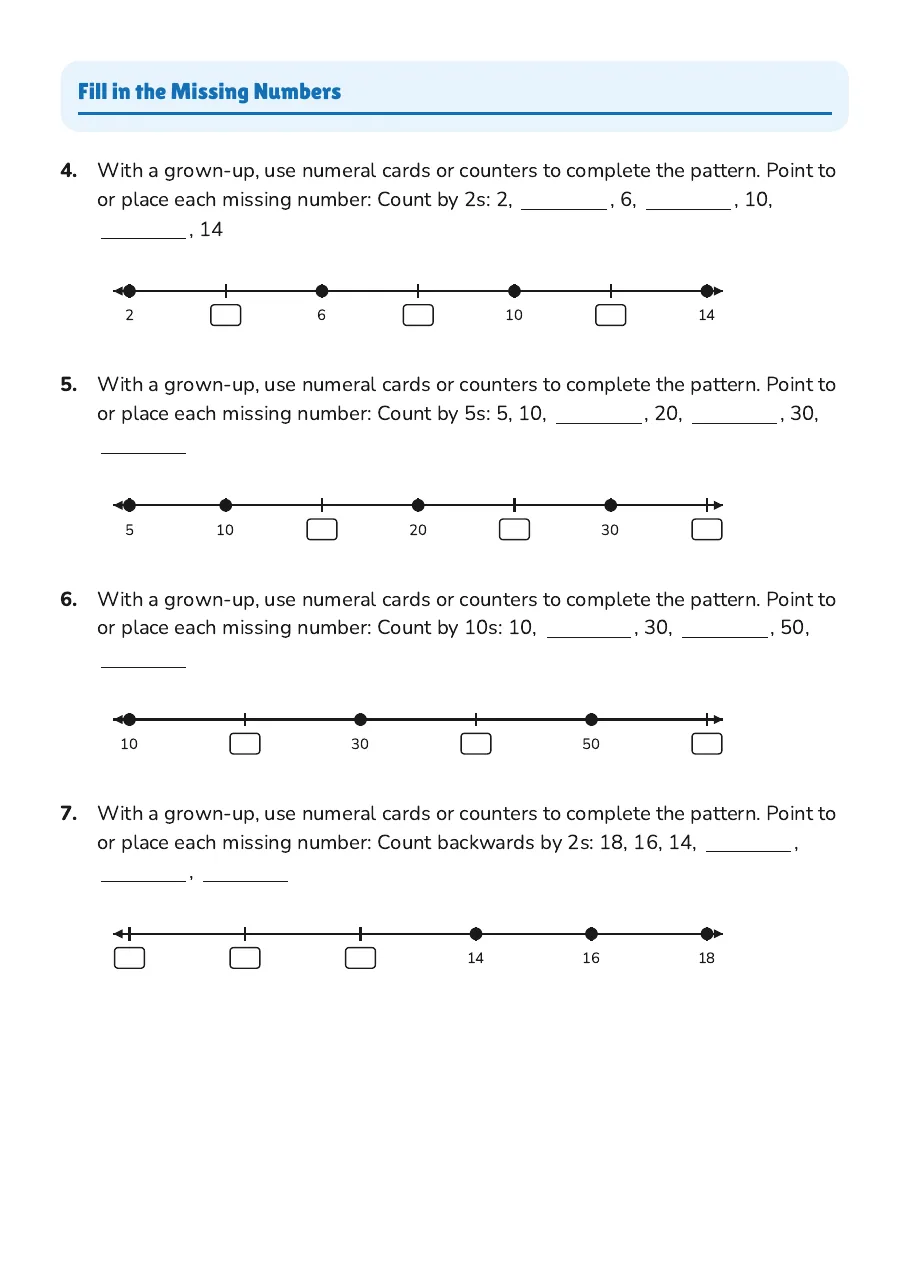 Skip Counting Patterns, page 2 of 3: Fill in the Missing Numbers