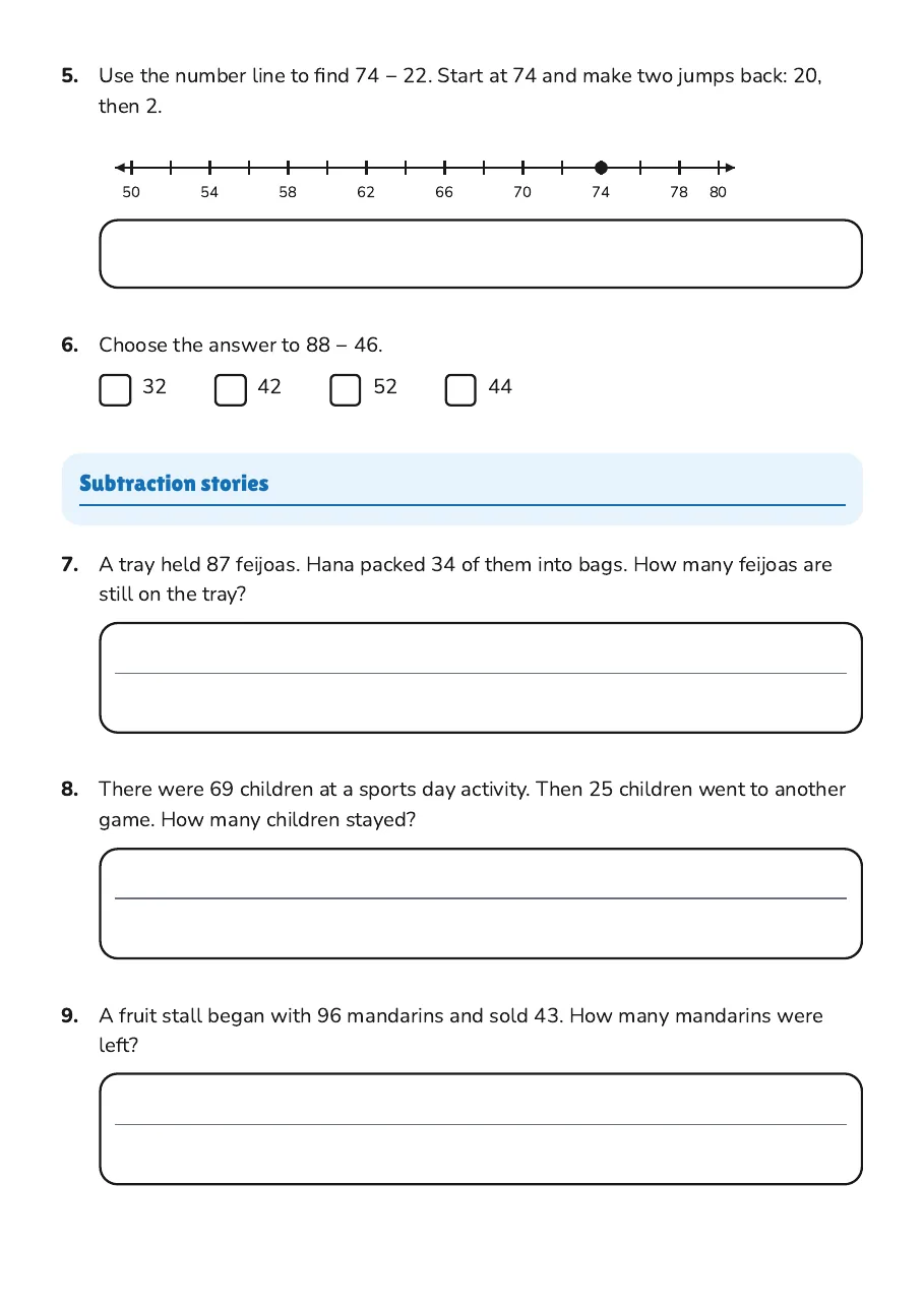 Subtraction Without Renaming, page 2 of 3: Subtraction stories