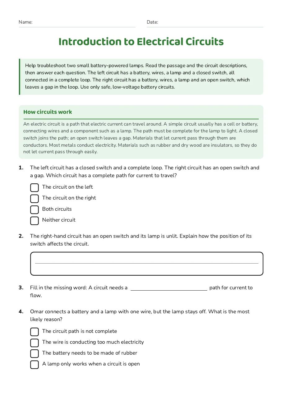Introduction to Electrical Circuits, page 1 of 2: How circuits work