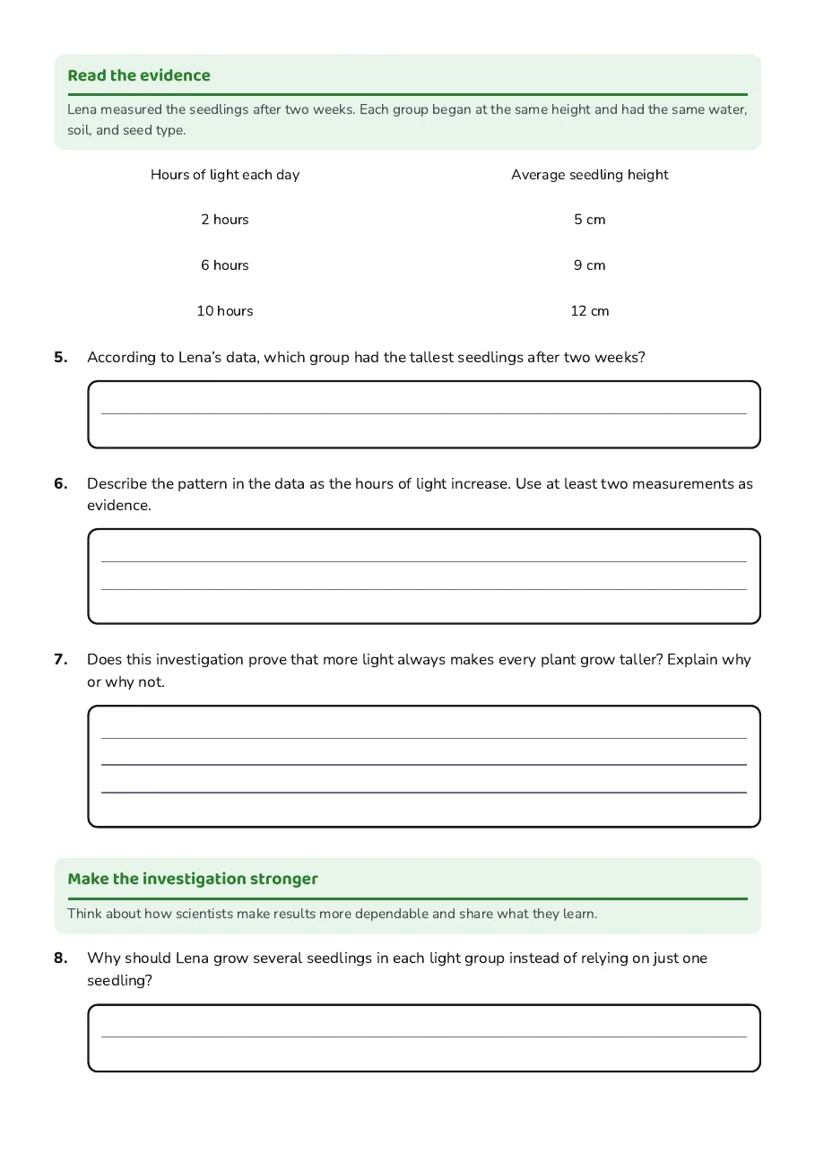 Life Science Inquiry Basics, page 2 of 3: Read the evidence, Make the investigation stronger
