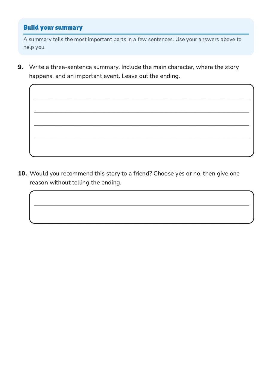 Book Summary Planner, page 3 of 3: Build your summary