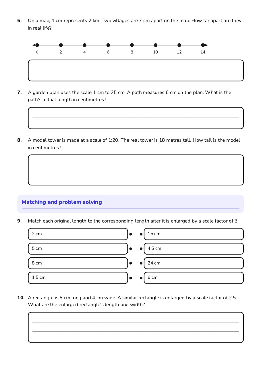 Scale Factor Practice Problems, page 2 of 3: Matching and problem solving