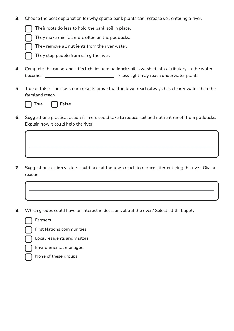 Glenelg River Human Impacts, page 2 of 3: 3. Choose the best explanation for why sparse bank plants can increase soil entering a…