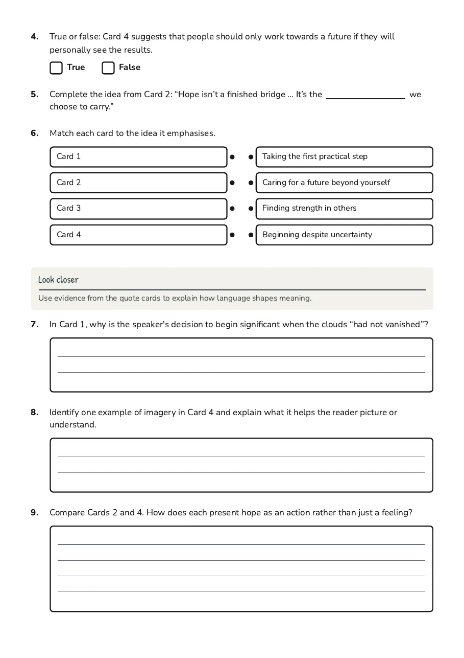 Hope Quote Carousel Worksheet, page 2 of 3: Look closer
