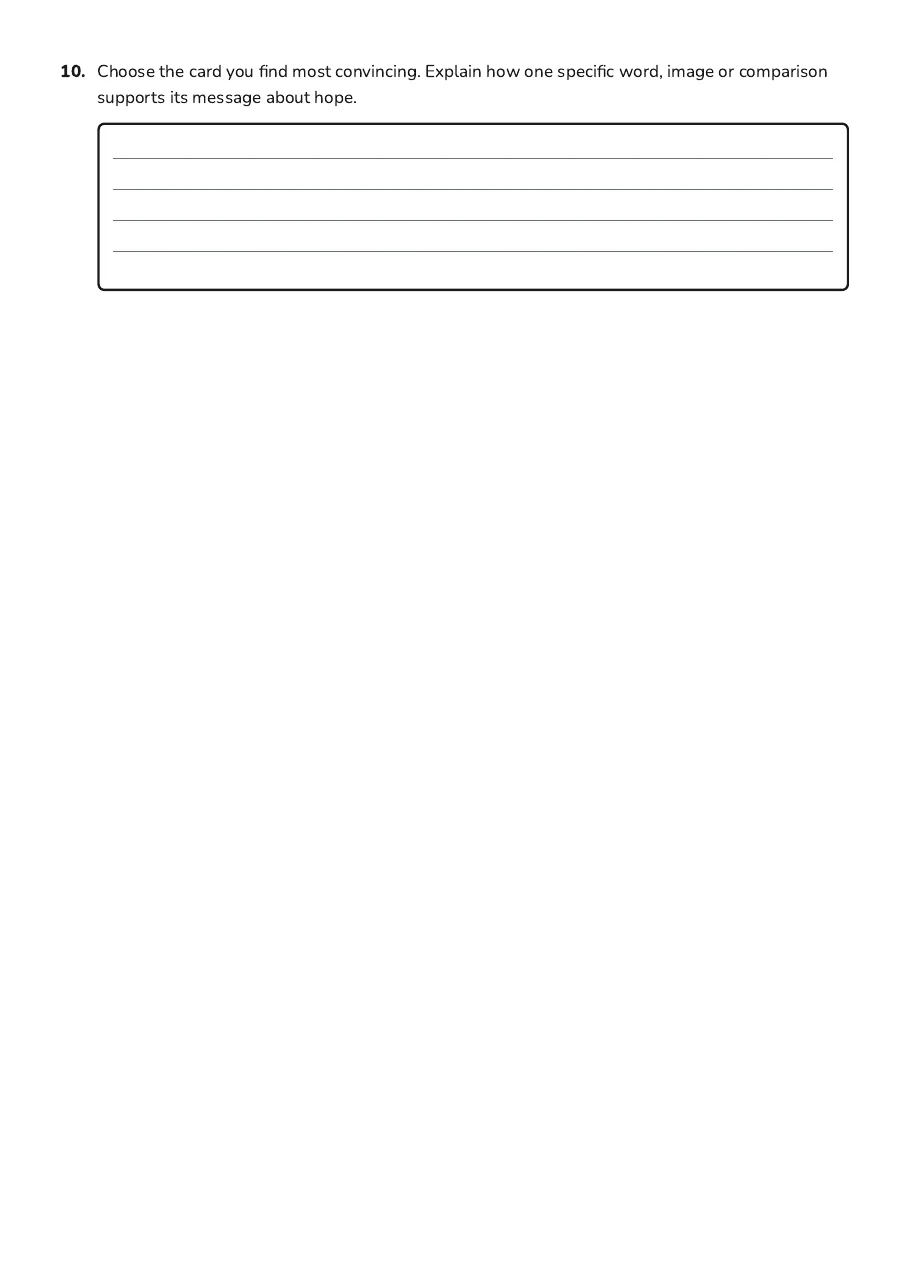 Hope Quote Carousel Worksheet, page 3 of 3: 10. Choose the card you find most convincing. Explain how one specific word, image or…