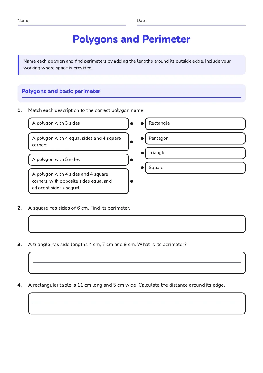 Polygons and Perimeter, page 1 of 3: Polygons and basic perimeter