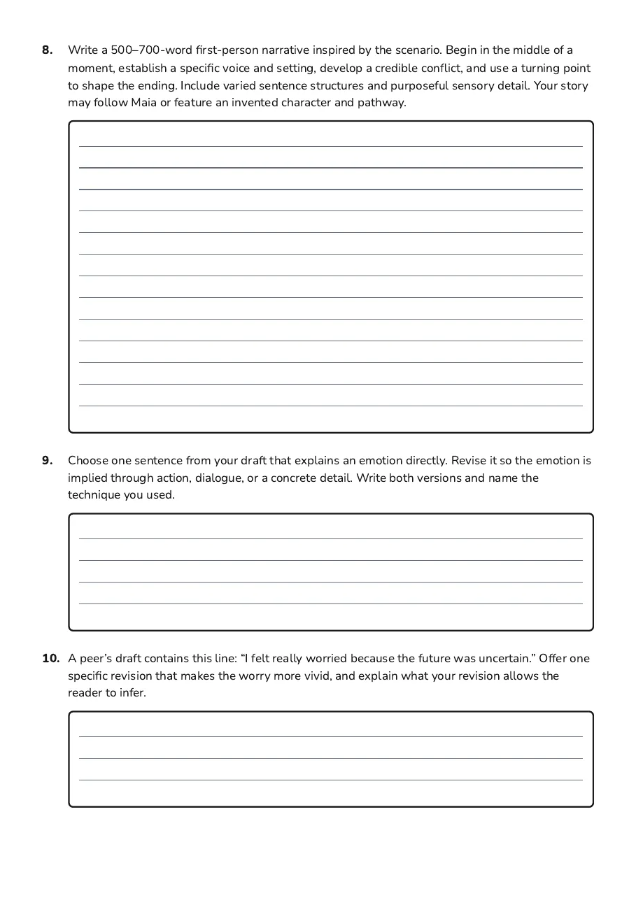 Future Pathways Narrative Writing, page 3 of 3: 8. Write a 500–700-word first-person narrative inspired by the scenario. Begin in the…