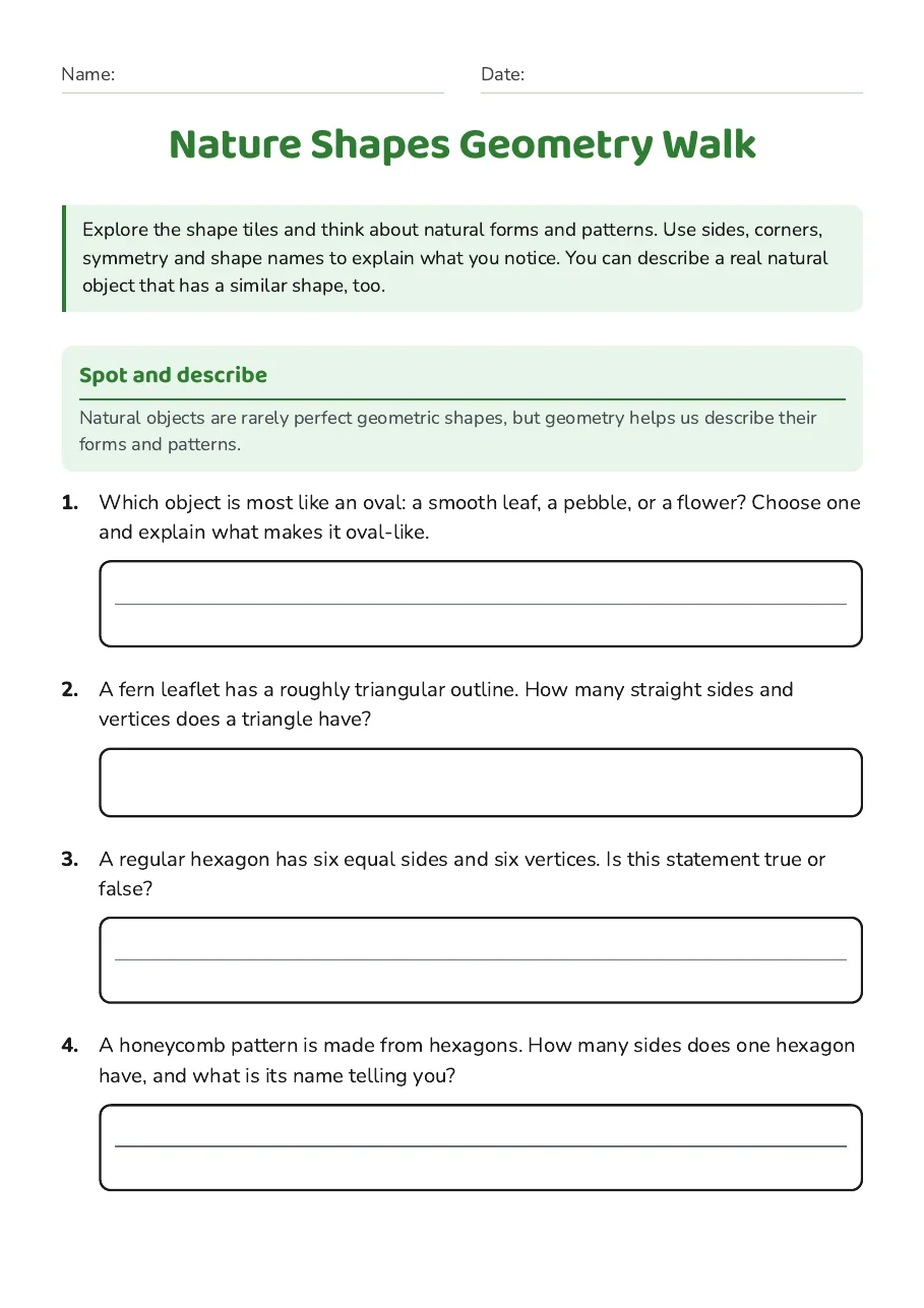 Nature Shapes Geometry Walk, page 1 of 3: Spot and describe