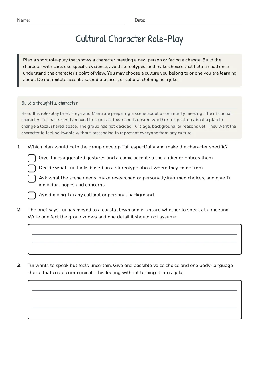 Cultural Character Role-Play, page 1 of 3: Build a thoughtful character