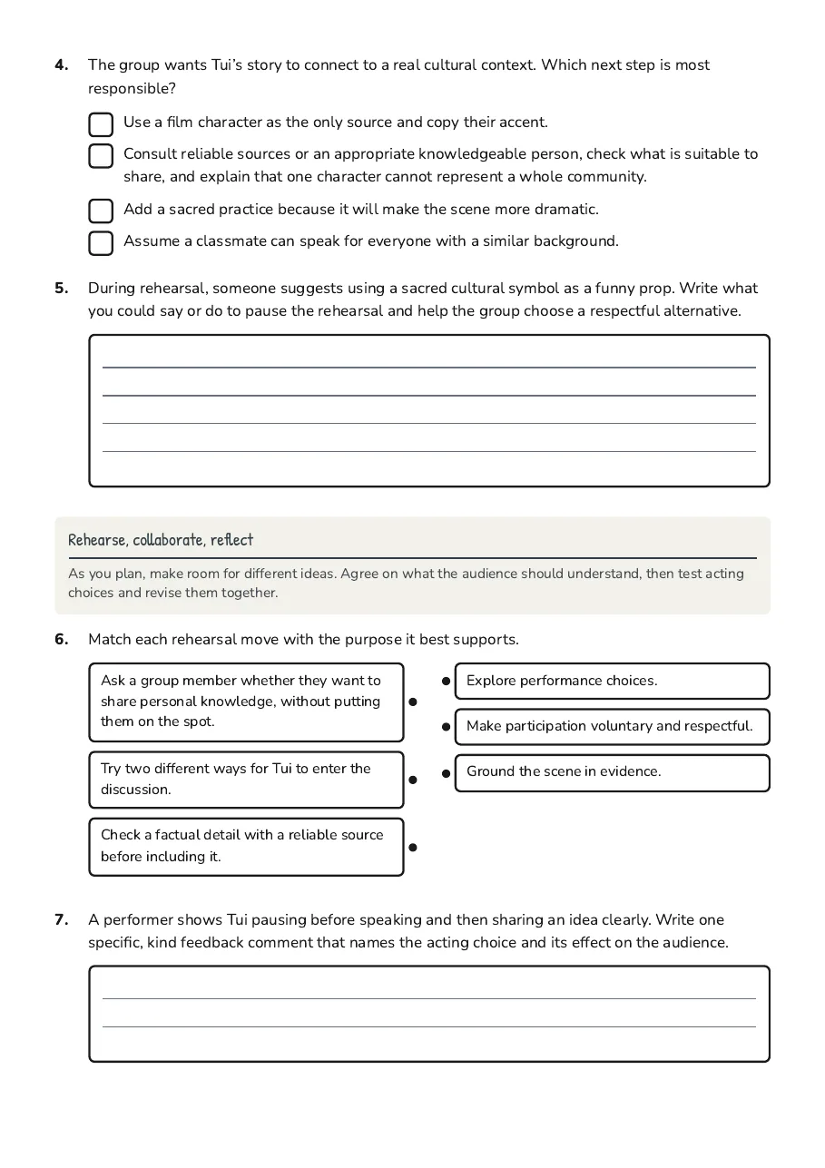 Cultural Character Role-Play, page 2 of 3: Rehearse, collaborate, reflect
