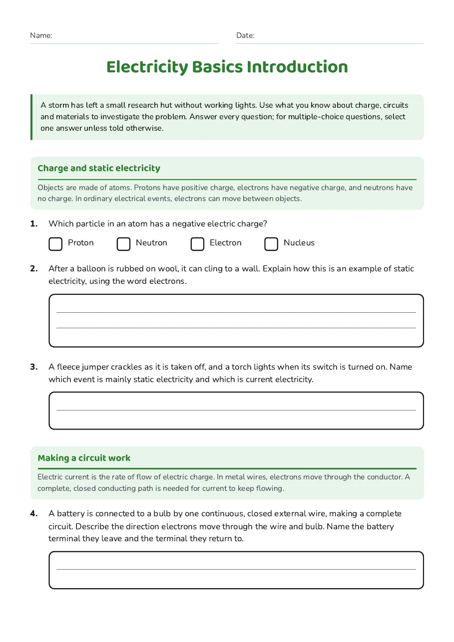 Electricity Basics Introduction, page 1 of 2: Charge and static electricity, Making a circuit work