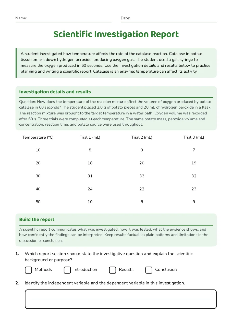 Scientific Investigation Report, page 1 of 3: Investigation details and results, Build the report