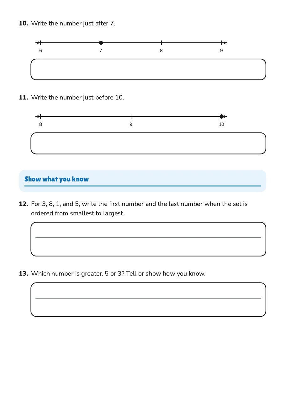 Ordering Numbers 0–10, page 3 of 4: Show what you know