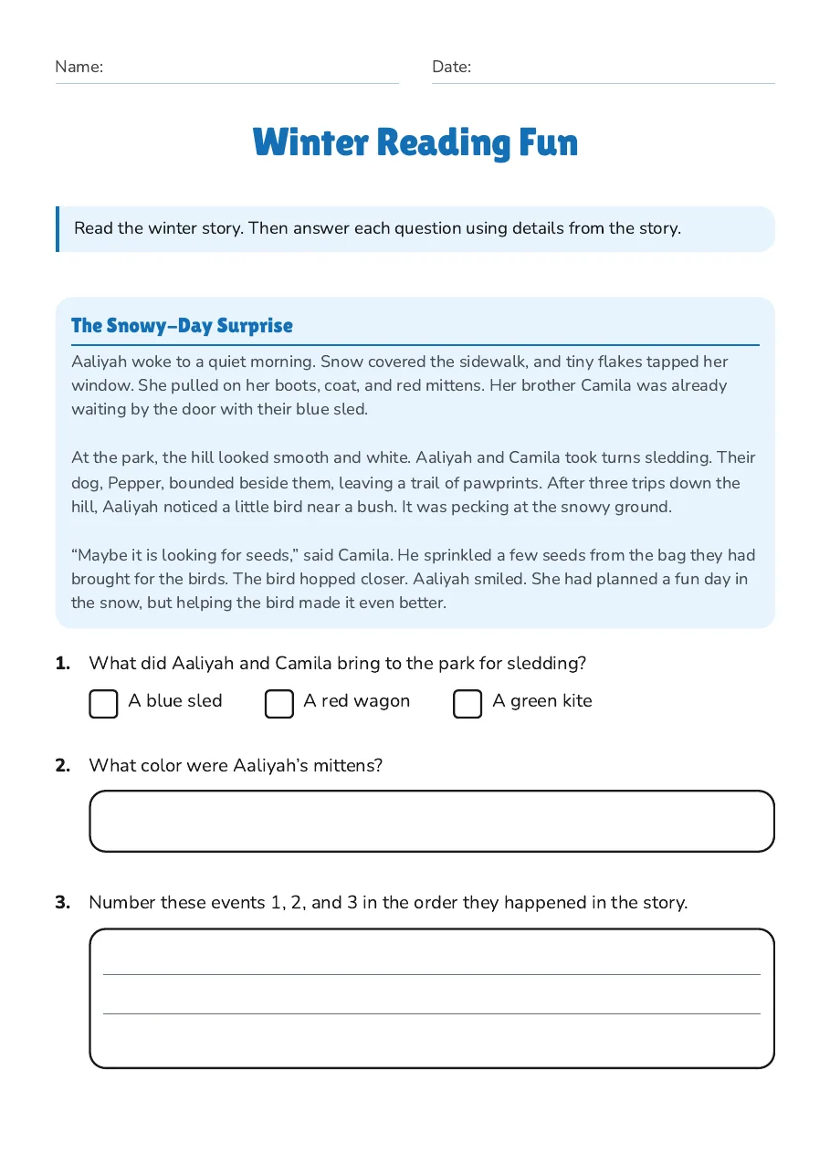 Winter Reading Fun, page 1 of 3: The Snowy-Day Surprise