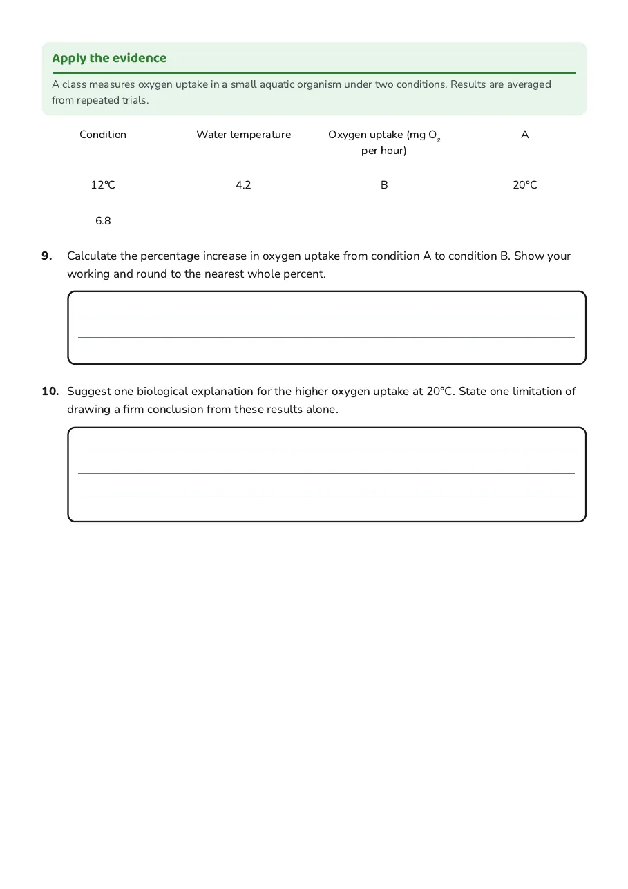 Gas Exchange in Organisms, page 3 of 3: Apply the evidence