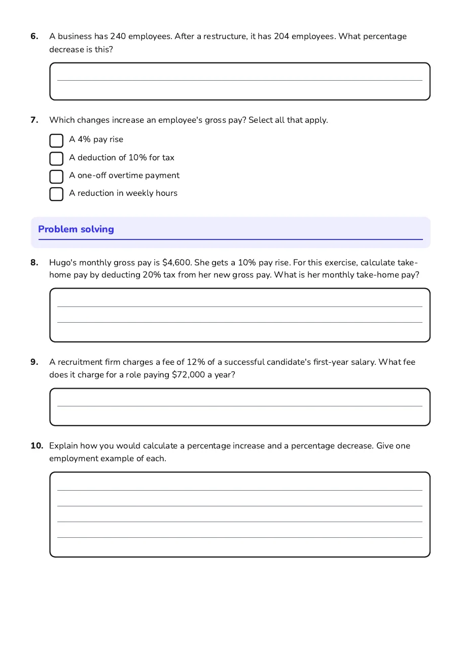 Employment Percentage Calculations, page 2 of 2: Problem solving
