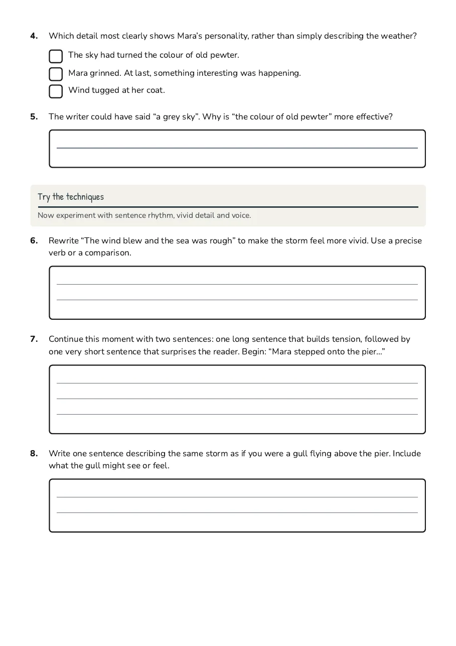 Developing Writing Style Worksheet, page 2 of 3: Try the techniques