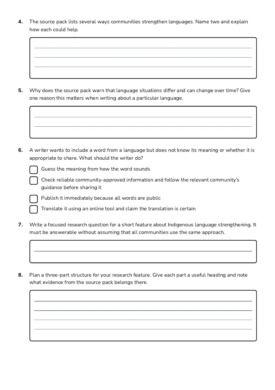 Indigenous Languages Research, page 2 of 3: 4. The source pack lists several ways communities strengthen languages. Name two and…