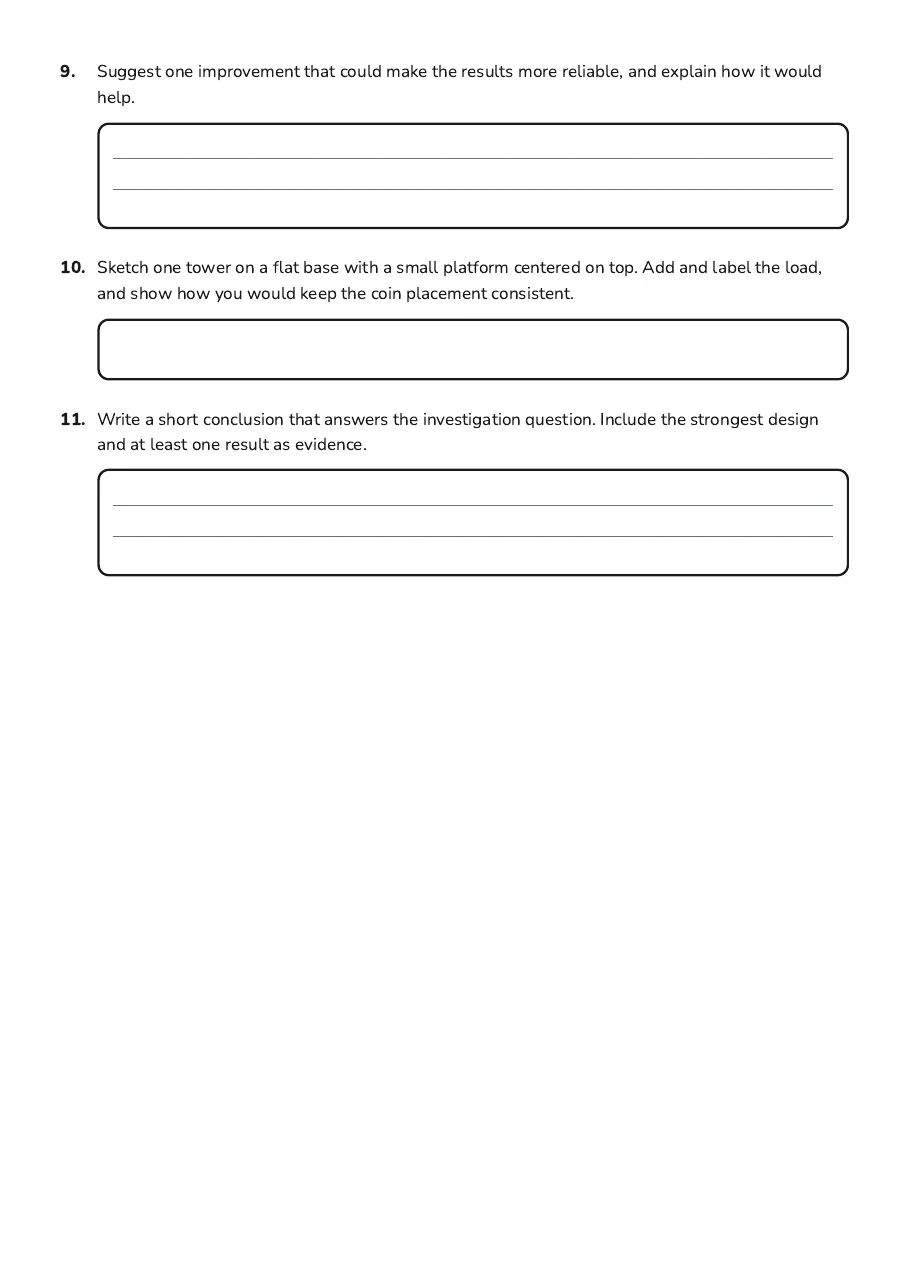 Scientific Method Investigation Worksheet, page 3 of 3: 9. Suggest one improvement that could make the results more reliable, and explain how it…