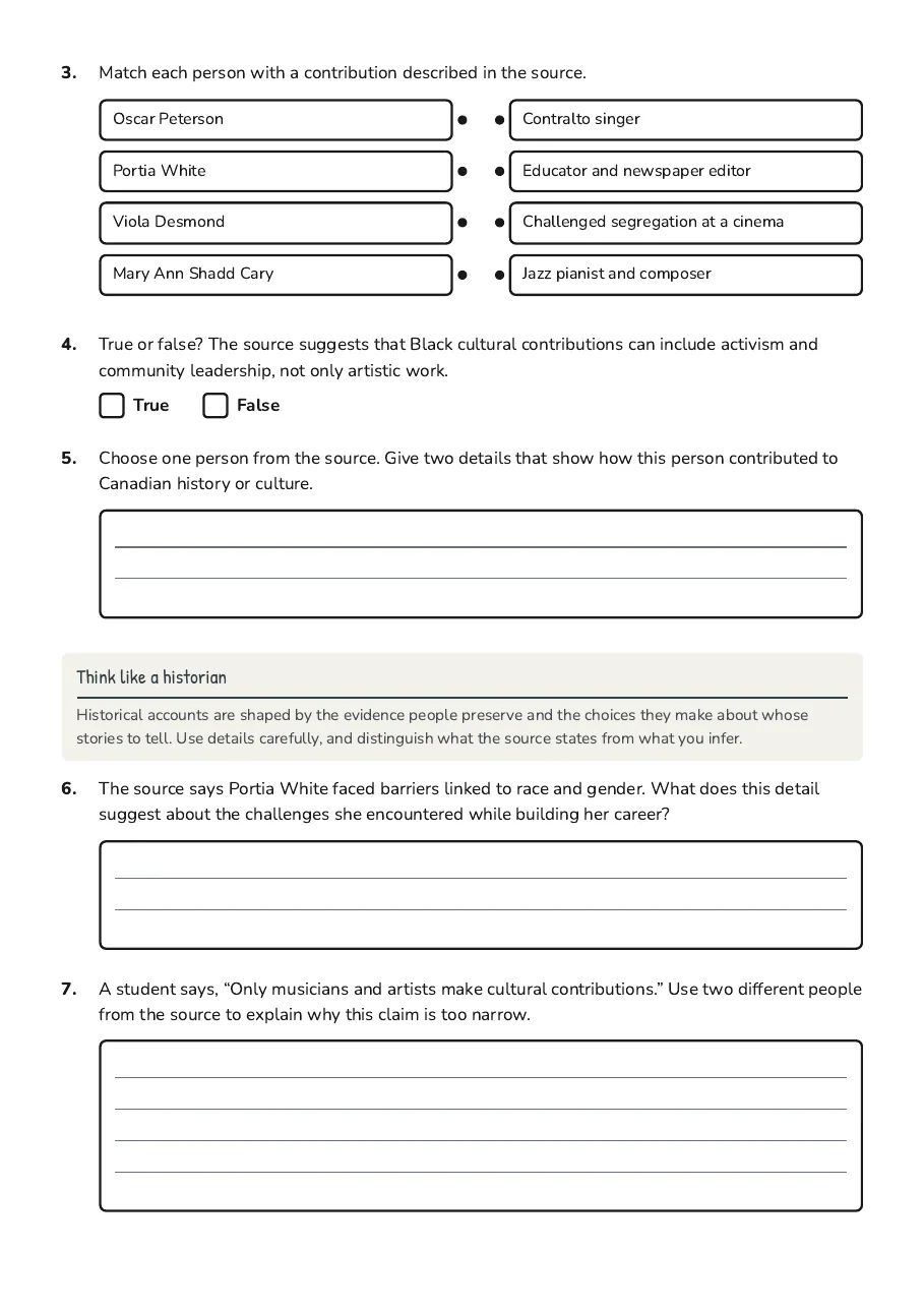 Black Cultural Contributions, page 2 of 3: Think like a historian