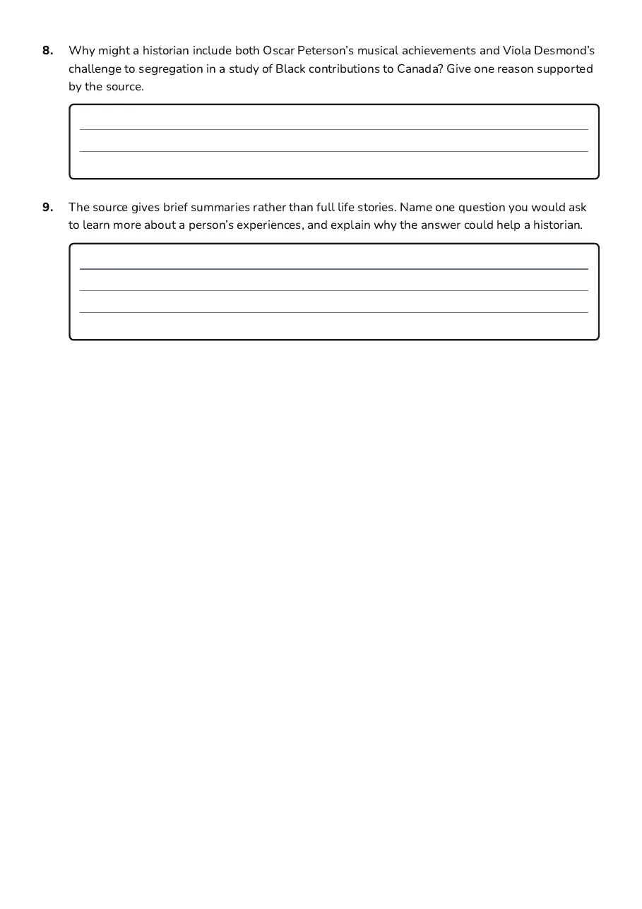 Black Cultural Contributions, page 3 of 3: 8. Why might a historian include both Oscar Peterson’s musical achievements and Viola…