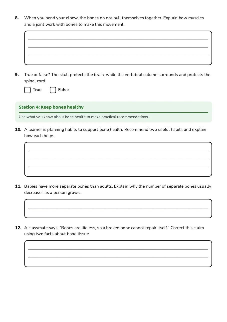 Skeletal System Study, page 3 of 3: Station 4: Keep bones healthy