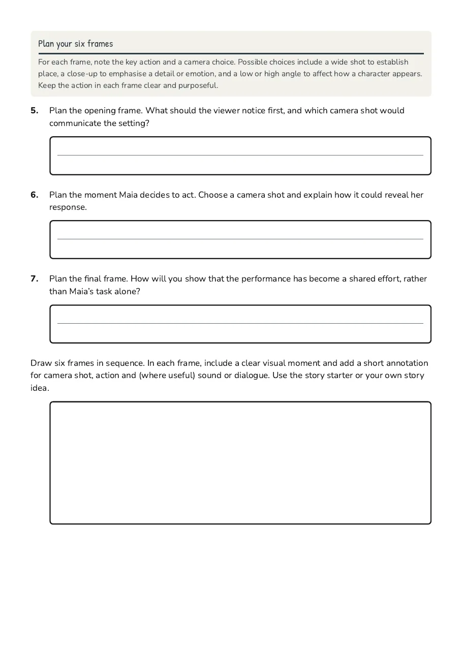Amazing Grace Storyboard Creation, page 2 of 3: Plan your six frames