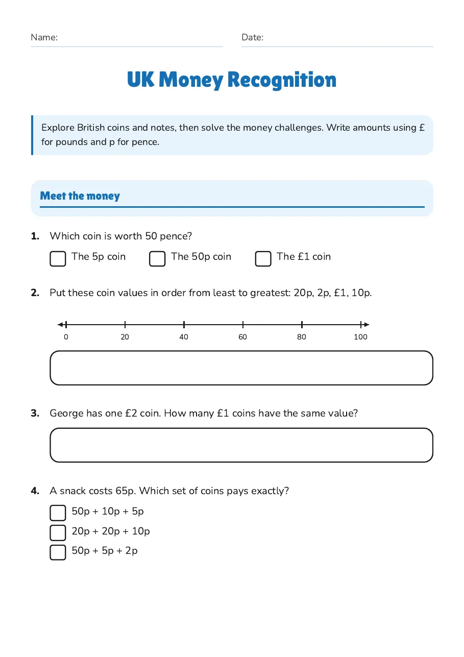 UK Money Recognition, page 1 of 2: Meet the money