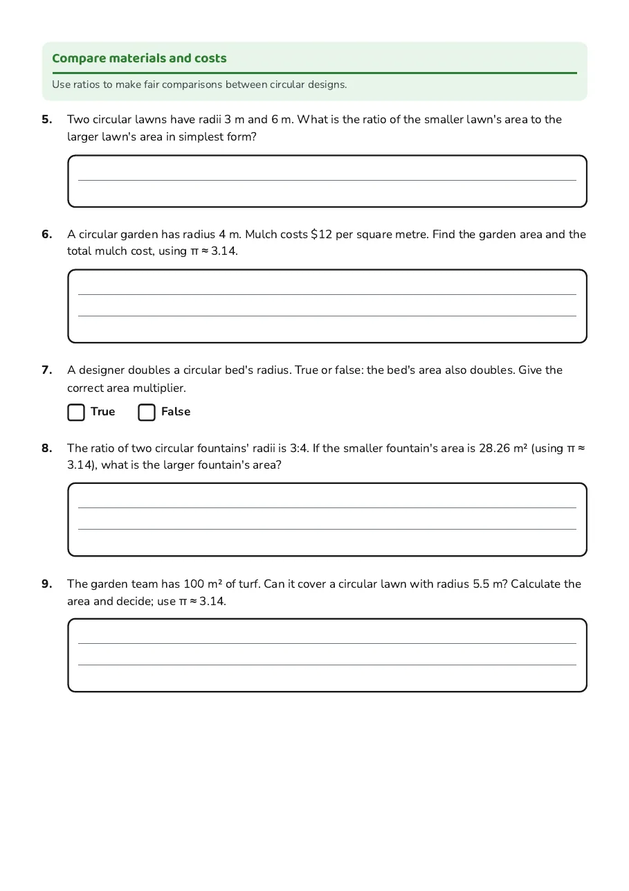 Circle Area Exploration, page 2 of 3: Compare materials and costs