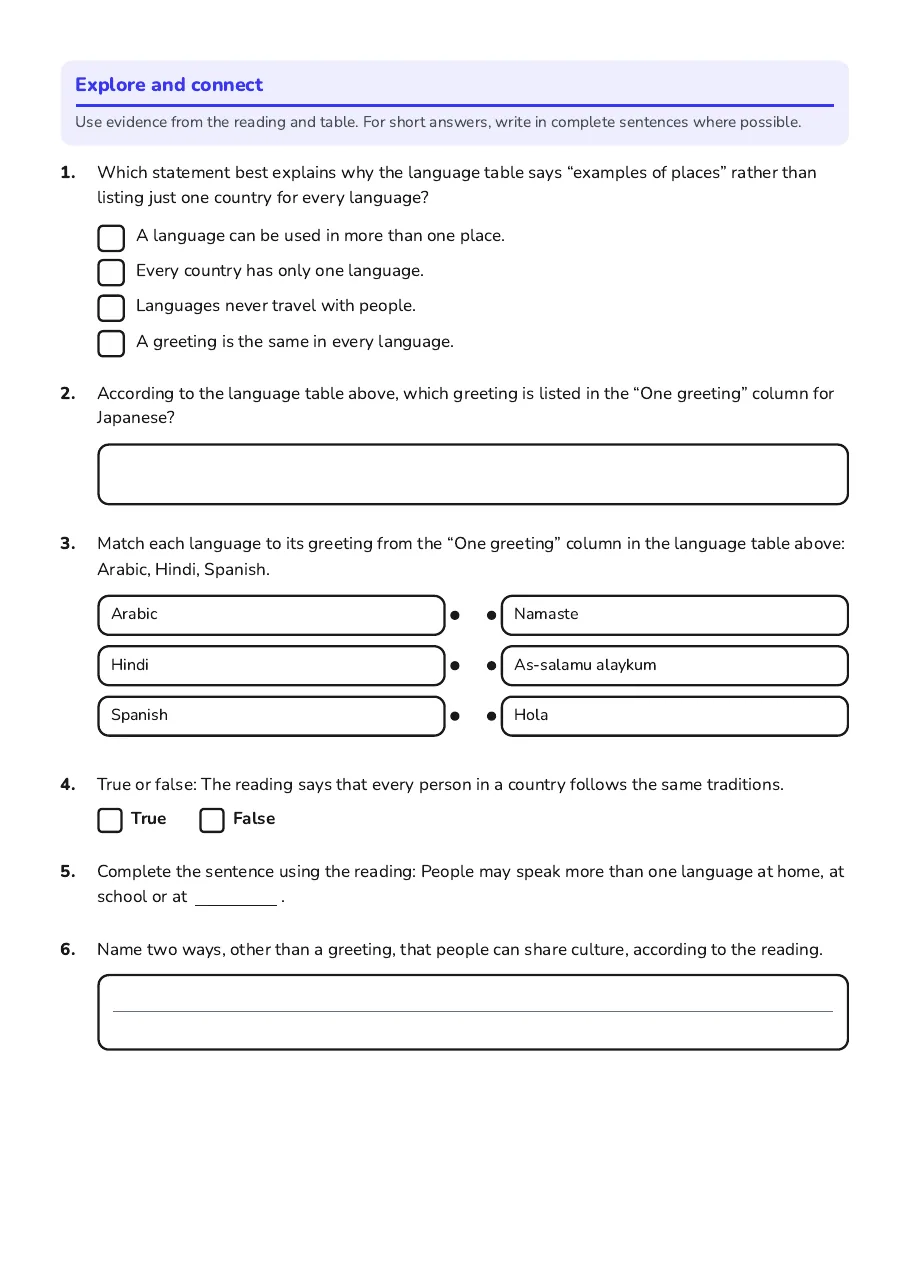World Cultures and Languages, page 2 of 3: Explore and connect