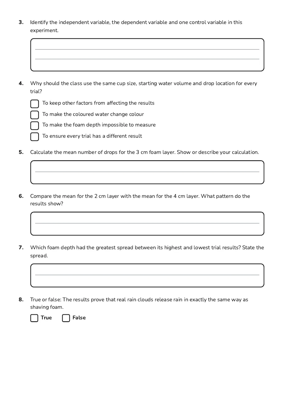 Scientific Method Rain Experiment, page 2 of 3: 3. Identify the independent variable, the dependent variable and one control variable in…