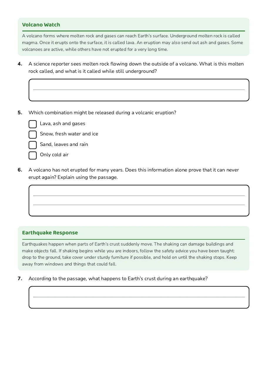 Earth Science Assessment, page 2 of 3: Volcano Watch, Earthquake Response