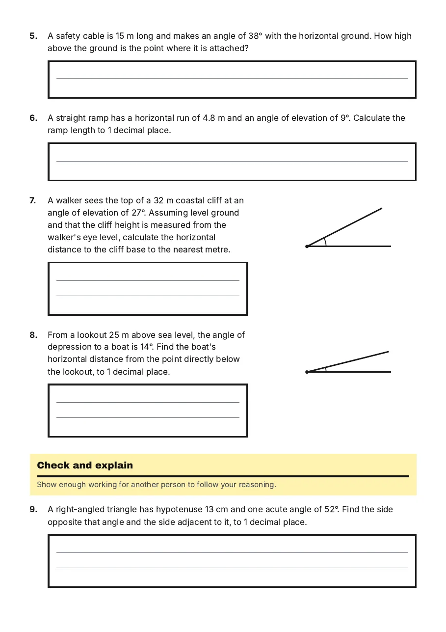 Trigonometric Ratios Practice, page 2 of 3: Check and explain