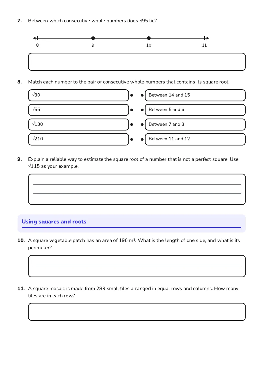 Perfect Squares and Roots, page 2 of 3: Using squares and roots