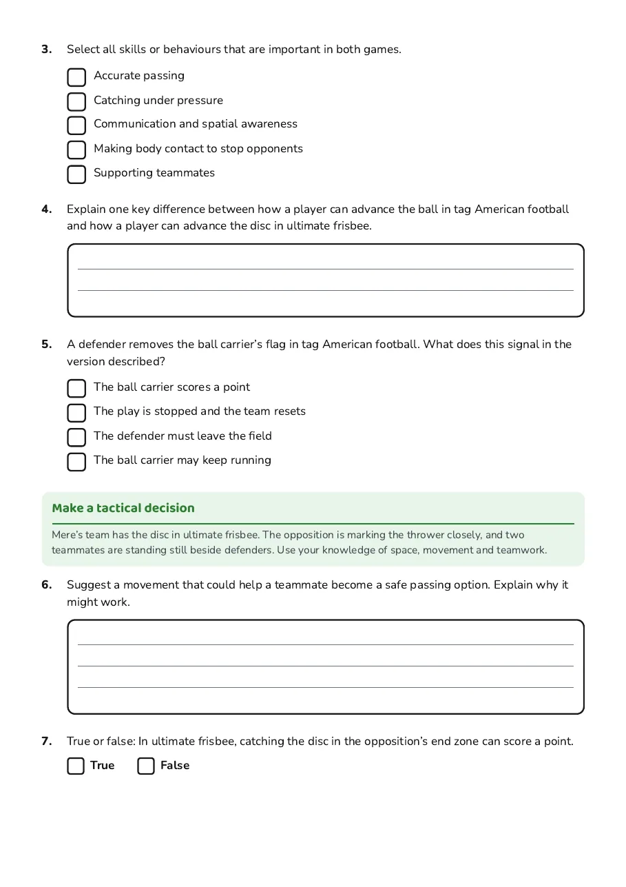 American Football and Ultimate Frisbee, page 2 of 3: Make a tactical decision