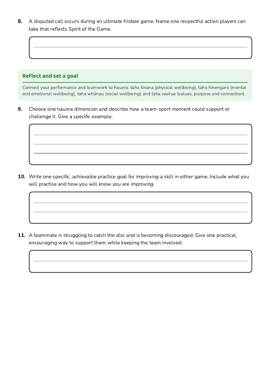 American Football and Ultimate Frisbee, page 3 of 3: Reflect and set a goal