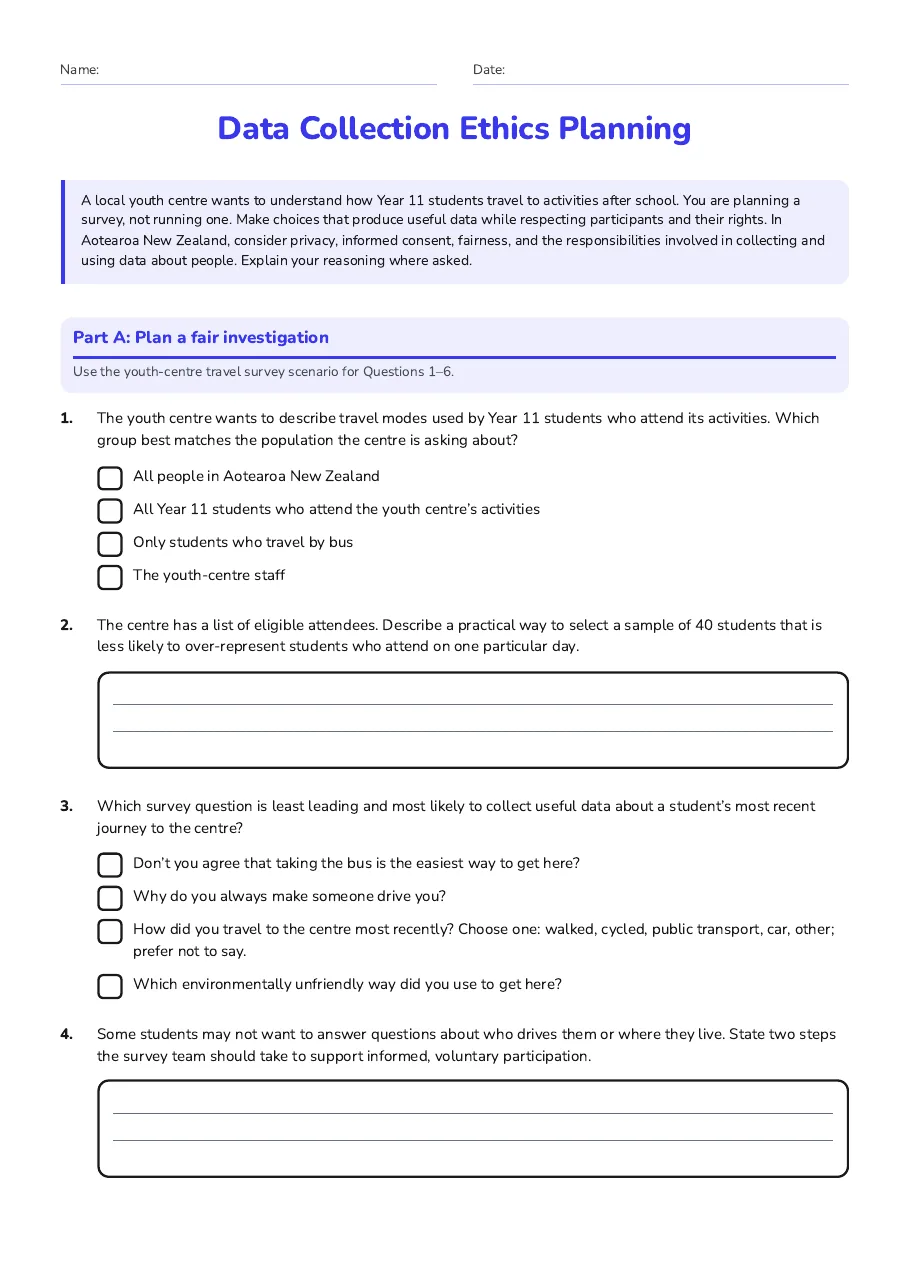 Data Collection Ethics Planning, page 1 of 3: Part A: Plan a fair investigation