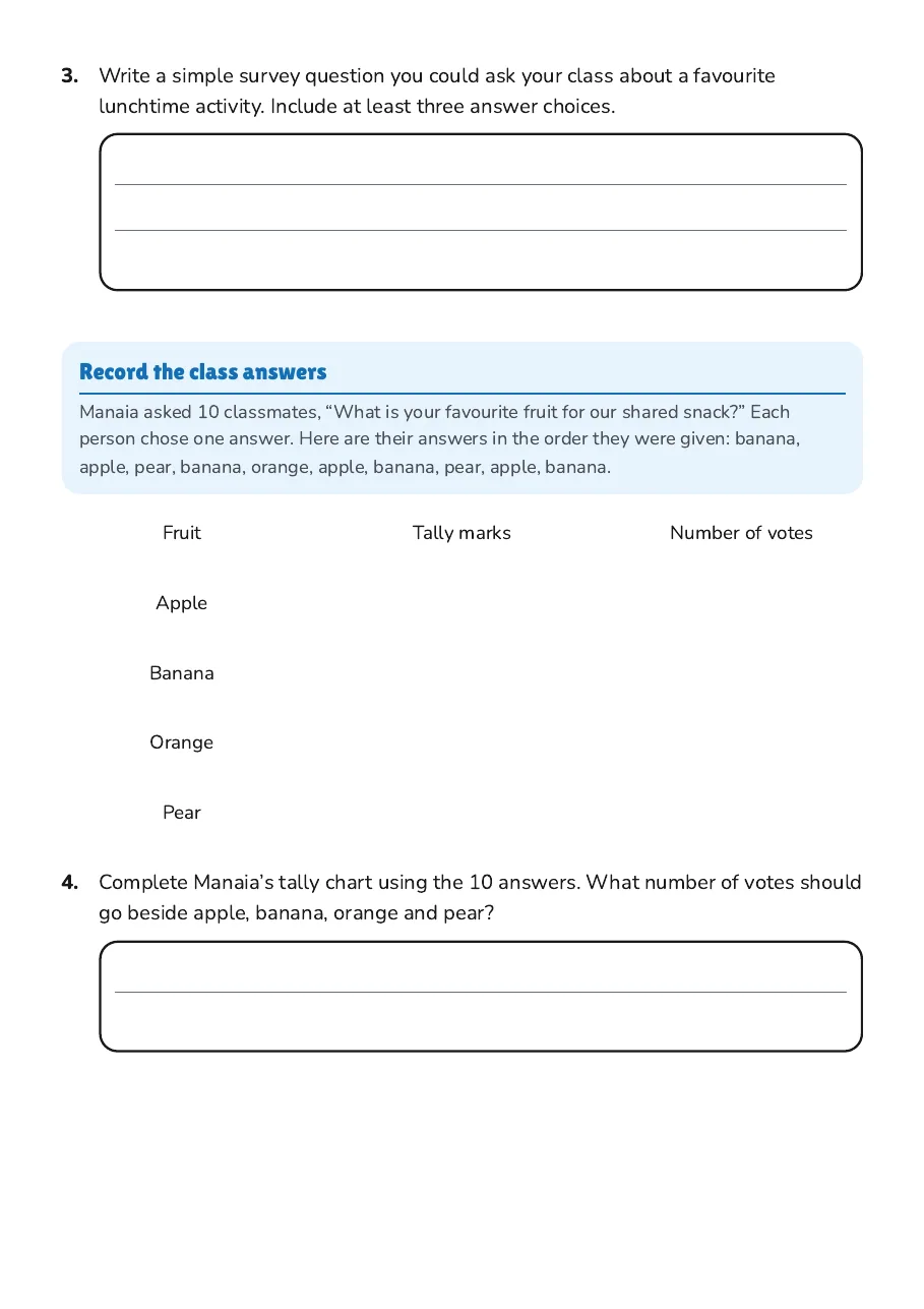 Class Data Collection Survey, page 2 of 3: Record the class answers