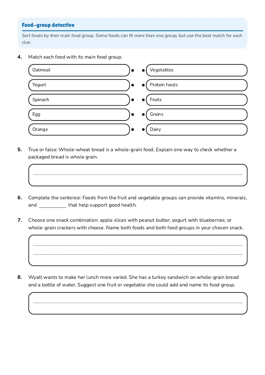 Nutrition and Food Groups, page 2 of 3: Food-group detective