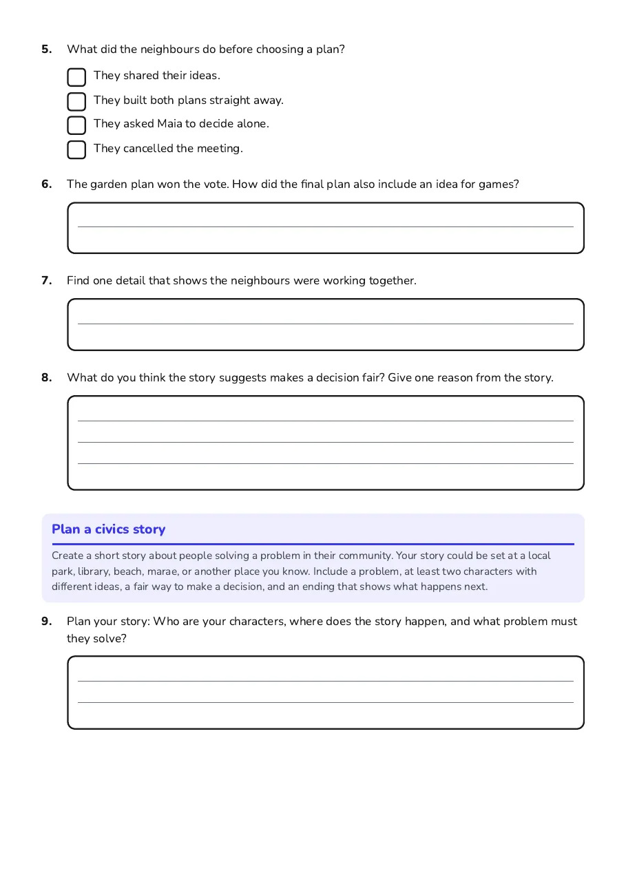 Civics Stories for Storytelling, page 2 of 3: Plan a civics story