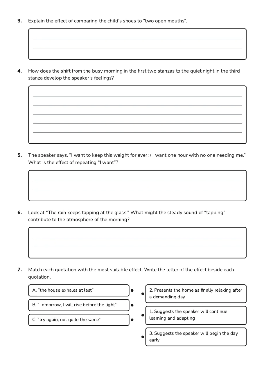 Exploring Parenting Emotions, page 2 of 3: 3. Explain the effect of comparing the child’s shoes to “two open mouths”.