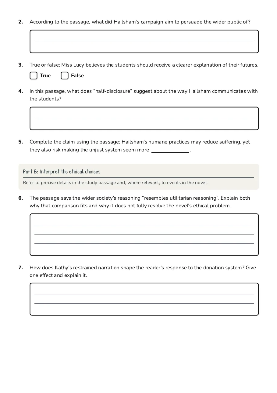 Never Let Me Go Ethics, page 3 of 4: Part B: Interpret the ethical choices