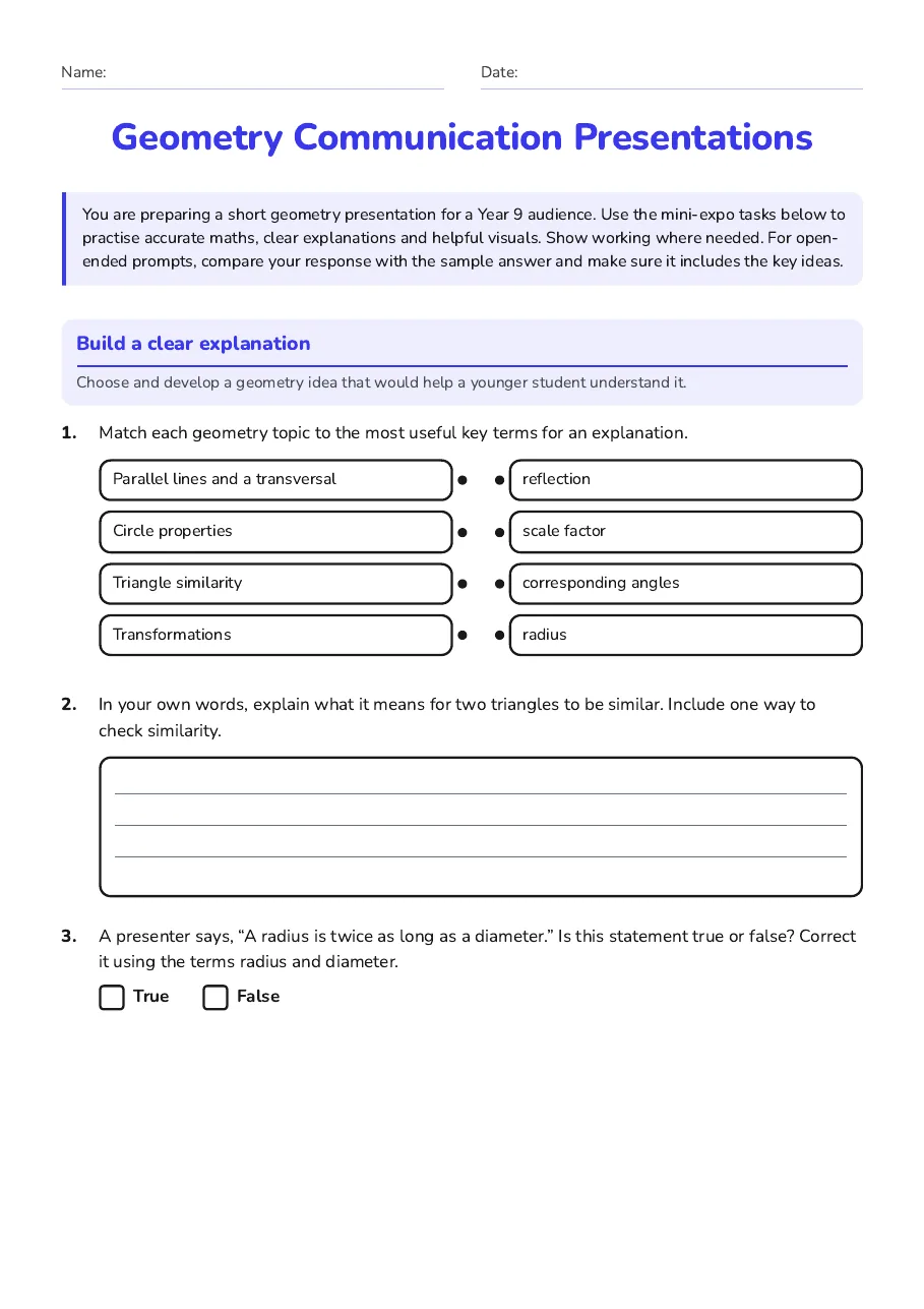 Geometry Communication Presentations, page 1 of 3: Build a clear explanation