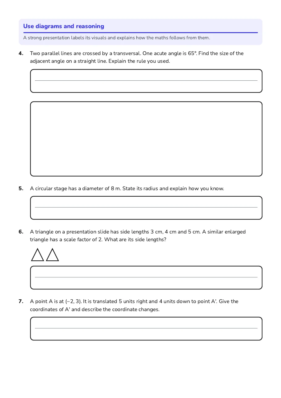 Geometry Communication Presentations, page 2 of 3: Use diagrams and reasoning