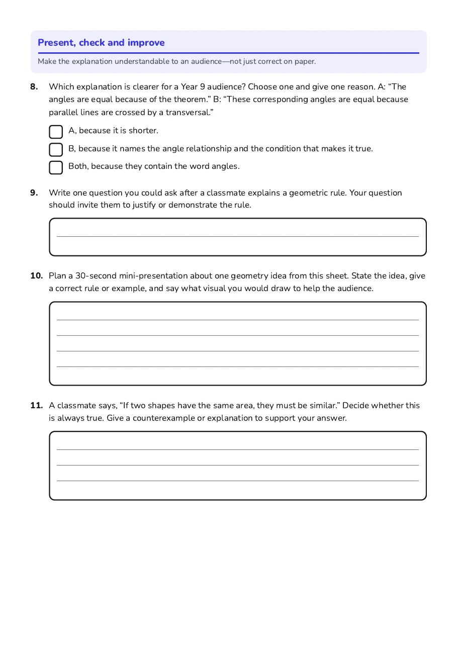 Geometry Communication Presentations, page 3 of 3: Present, check and improve