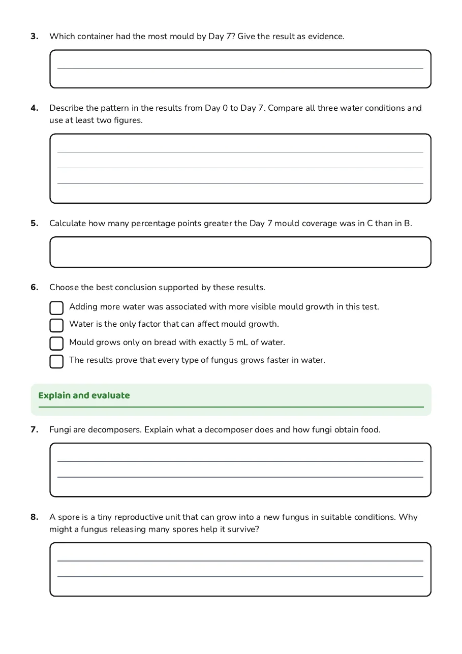 Fungi Growth Experiment, page 2 of 3: Explain and evaluate