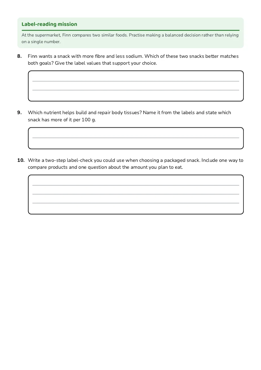 Reading Nutrition Labels, page 3 of 3: Label-reading mission