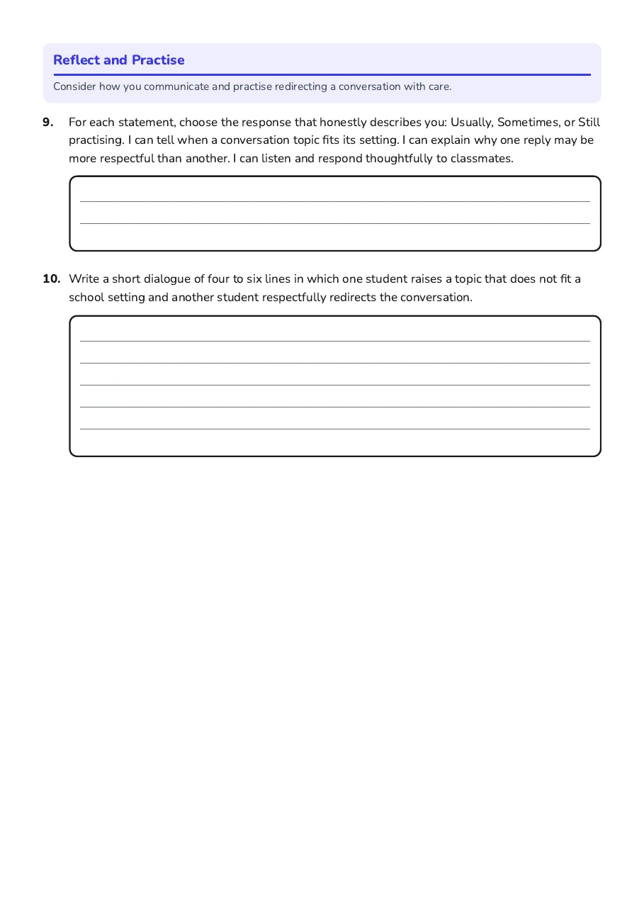 Expected vs Unexpected Conversations, page 3 of 3: Reflect and Practise